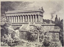 The Temple of Artemis, Greek goddess of hunt, in Ephesus, German engraving from 1886, one of the …