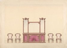 Design for a Mirrored Cabinet and Four Chairs, early 19th century. Creator: Anon.