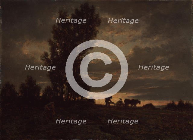 Landscape with a Plowman, 1860s. Artist: Rousseau, Théodore (1812-1867)