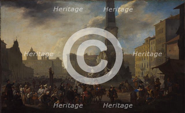 Roman Market Scene in the Piazza Navona, c1657-1658. Creator: Johannes Lingelbach.