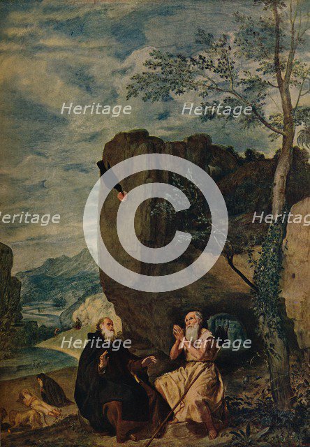 'San Antonio Abad Visita A San Pablo', (San Antonio Abad visits Saint Paul), 1634, (c1934). Artist: Diego Velasquez.