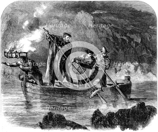 Guiseppe Garibaldi spearing fish at night off Caprera, 1860-61. Artist: Unknown