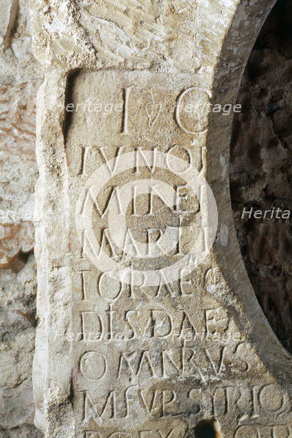 Detail of a Roman altar stone reused as a door lintel, Carlisle Castle, Cumbria, c2007. Artist: Alun Bull.