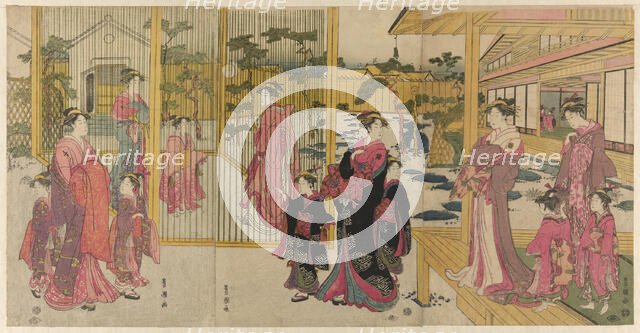 Courtesans of the Chojiya and their attendants playing kemari, c. 1791/93. Creator: Utagawa Toyokuni I.