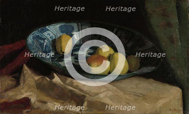 Still Life with Apples in a Delft Blue Bowl, 1880-1890. Creator: Willem de Zwart.