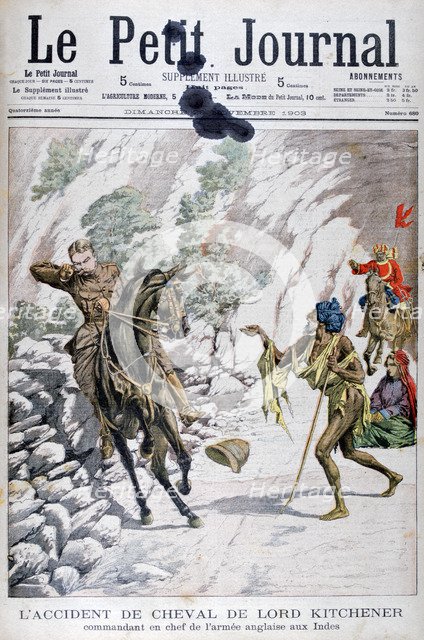 Lord Kitchener's horse accident, India, 1903. Artist: Unknown