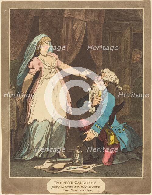 Doctor Gallipot placing his Fortune at the feet of his Mistress, 1808. Creator: Thomas Rowlandson.