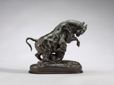 Rearing Bull with Tiger, model 1841/1844, cast by 1873. Creator: Antoine-Louis Barye.
