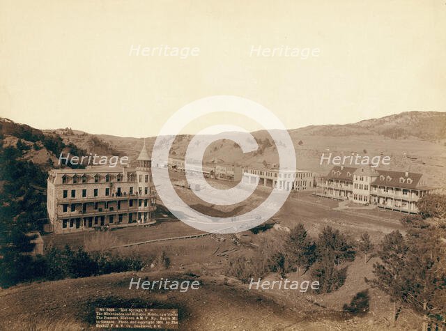 Hot Springs, SD The Minnekahta and Gillispie Hotels, new blocks The Fremont, Elkhorn..., 1891. Creator: John C. H. Grabill.