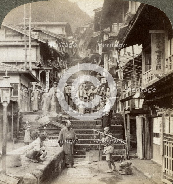 Main street up the steep side of Mount Haruna at a famous village of hot springs, Ikao, Japan, 1904.Artist: Underwood & Underwood