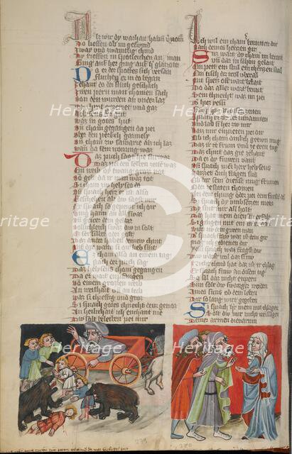 The Punishment of the Children who Mocked Elisha in Bethel: The Widow before Elisha, about 1400-10. Creator: Unknown.