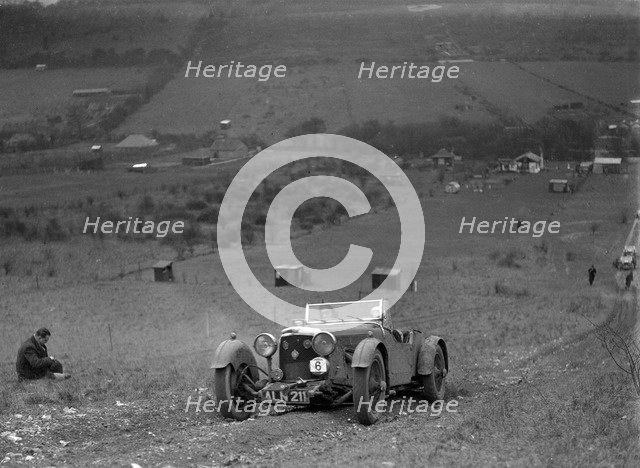 Aston Martin Sports competing in the London Motor Club Coventry Cup Trial, Knatts Hill, Kent, 1938. Artist: Bill Brunell.