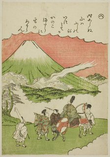 He: Mt. Fuji, Suruga Province, from the series "Tales of Ise in Fashionable Brocade..., c. 1772/73. Creator: Shunsho.