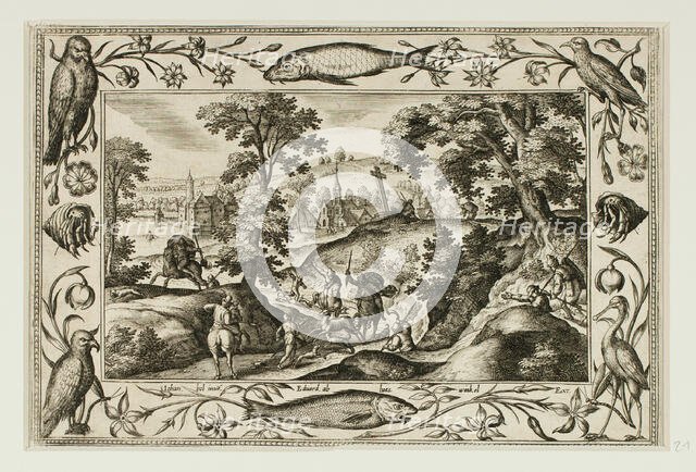 Deer Hunt, from Landscapes with Old and New Testament Scenes and Hunting Scenes, 1584. Creator: Adriaen Collaert.