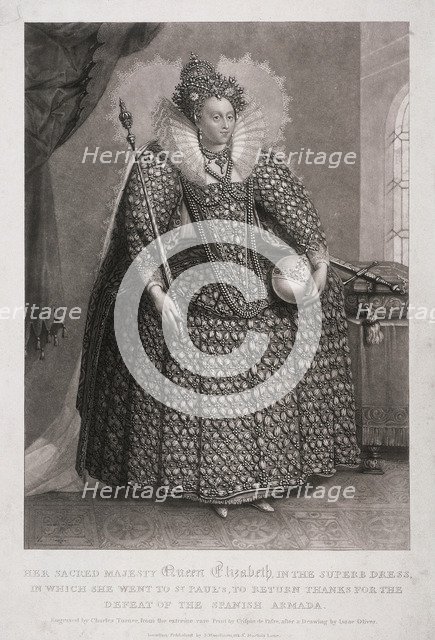 Queen Elizabeth I holding sceptre and orb, 1868. Artist: Charles Turner