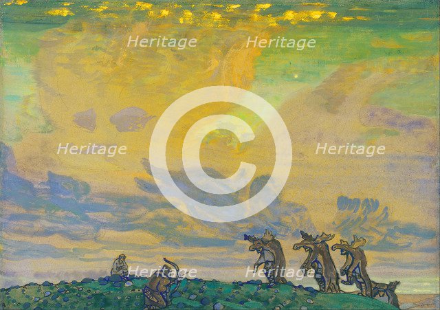 The Great Sacrifice. Stage design for the ballet The Rite of Spring (Le Sacre du Printemps) by I. Stravinsky, 1910. Artist: Roerich, Nicholas (1874-1947)