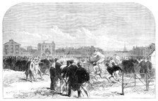 Athletic sports by the Westminster scholars in their playground:...the hurdle race, 1864. Creator: Unknown.