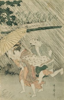 Sheltering from a Sudden Shower, Japan, c. 1799/1800. Creator: Kitagawa Utamaro.