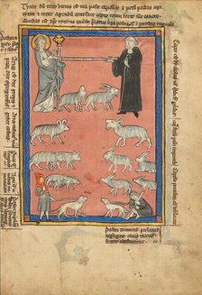 Christ and a Monk and Two Shepherds; De Natura Avium; De Pastoribus et Ovibus, 1277 or after. Creator: Unknown.