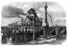 Funeral of the late King of the Belgians: the funeral car...Place du Congrés at Brussels, 1865. Creator: Unknown.