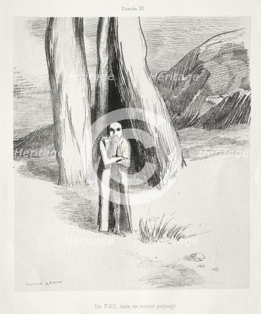 Homage to Goya: A Madman in a Dismal Landscape, 1885. Creator: Odilon Redon (French, 1840-1916); Lemercier & Cie..