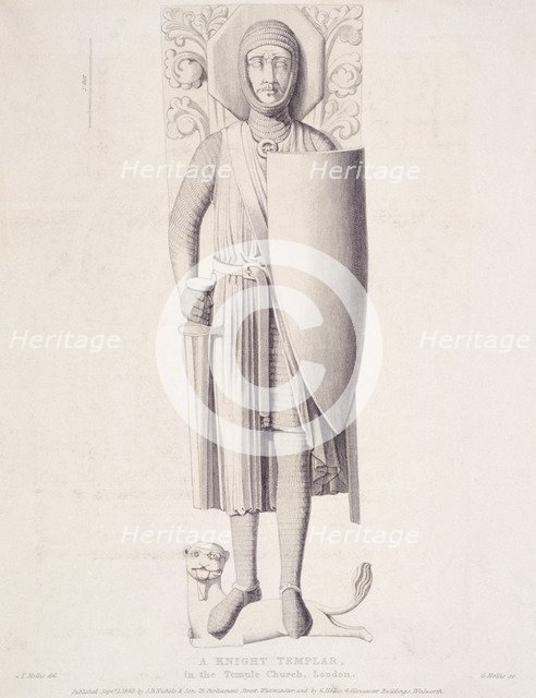 View of the effigy of a knight from Temple Church, London, 1840. Artist: George Hollis