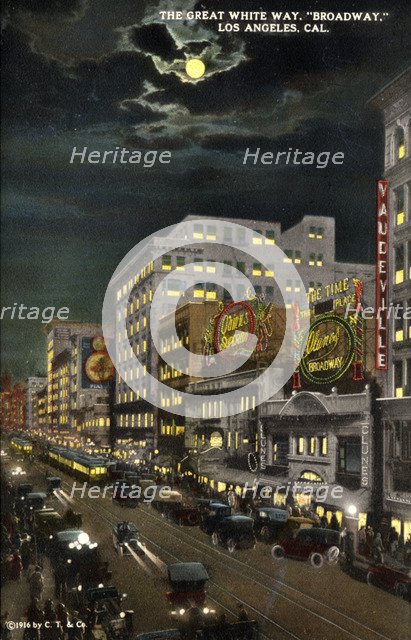 'The Great White Way', Broadway, Los Angeles, California, USA, 1915. Artist: Unknown