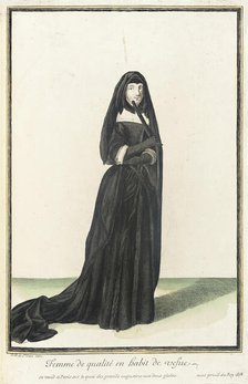 Recueil des modes de la cour de France, 'Femme de Qualité en Habit de Vefue', 1678. Creator: Jean de Dieu.