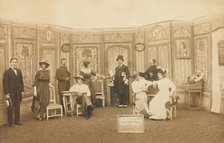Prisoners of war, some in drag, posing on stage in 'Miquette et sa mere' at..., (1910-1919?). Creator: Unknown.