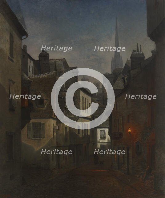 Street in Quimper, Brittany, Nocturnal View, 1874. Creator: Oscar Kleineh.