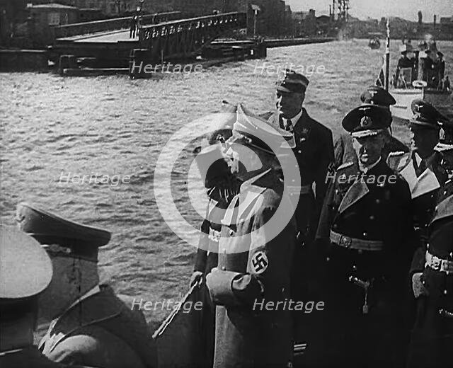 Adolf Hitler Saluting With Naval Officers, 1943. Creator: British Pathe Ltd.