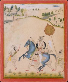 Maharana Amar Singh II Riding a Jodhpur Horse, ca. 1700-1710. Creator: Stipple Master.