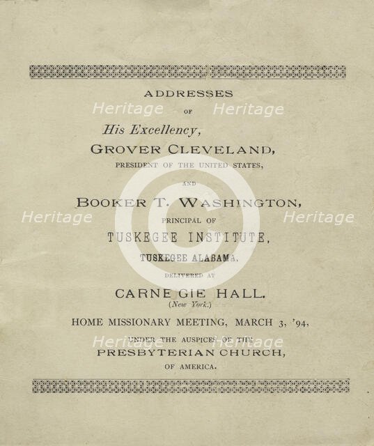 Addresses of His Excellency, Grover Cleveland and Booker T. Washington, title page, 1894. Creator: Unknown.