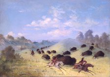 Comanche Indians Chasing Buffalo with Lances and Bows, 1846-1848. Creator: George Catlin.
