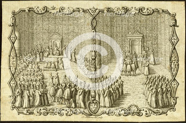 Audience at the Russian Czar, Moscow. Published by Jacob Ulfeldt. Creator: Anonymous.