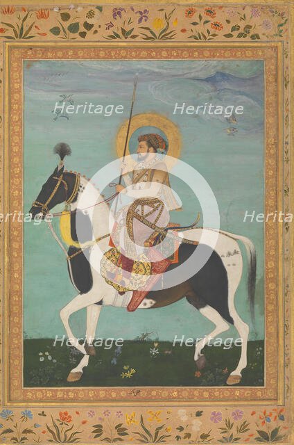 Shah Jahan on Horseback, Folio from the Shah Jahan Album, verso: ca. 1630; recto: ca. 1530-50. Creator: Payag.
