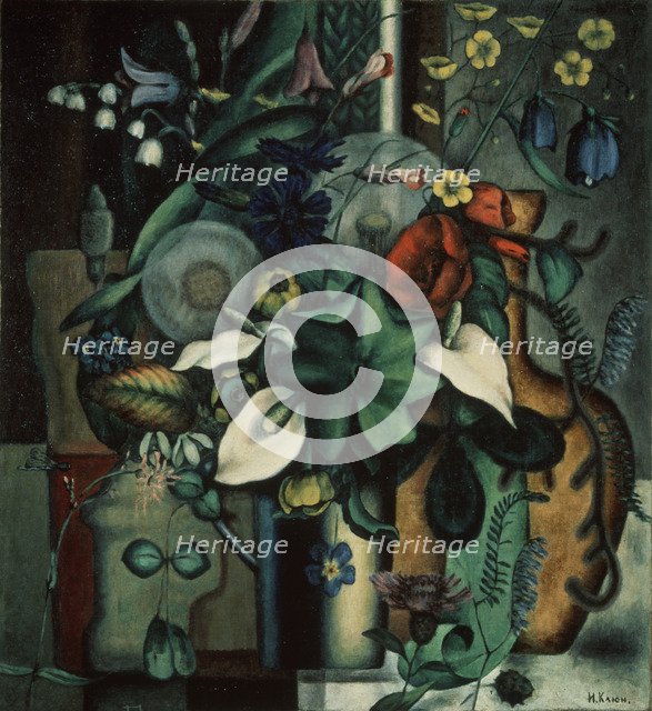 Still life with flowers and jug, 1929. Artist: Klyun, Ivan Vassilyevich (1873-1942)