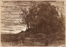The Hermit's Woods, or the Banks of Lake Trasimène (Le Bois de l'Hermite, ou les...), 1858. Creator: Jean-Baptiste-Camille Corot.