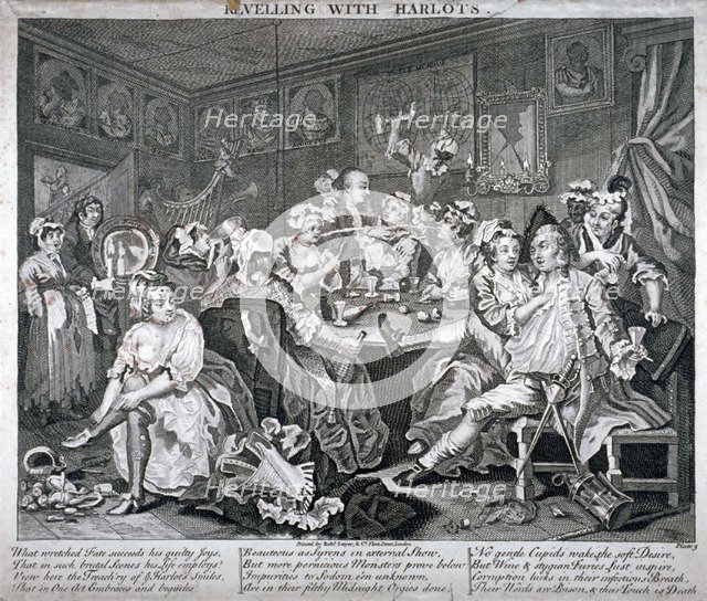 'Revelling with Harlots', plate III of A Rake's Progress, 1735.                                    Artist: Anon