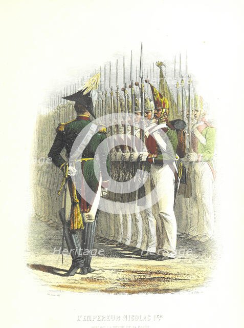 Emperor Nicholas I reviewing his guard, 1855.  Creators: Boyer, Charles-Amédée Colin.