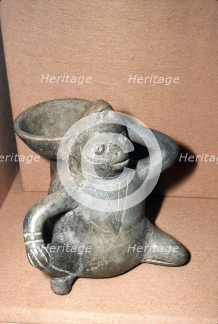 Monkey whistling Jar in Grey pottery, Monte Alban, Oaxaca, Mexico, 300-900. Artist: Unknown.
