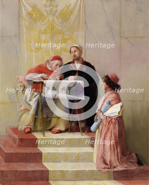 Bramante Showing Plans For Basilica of St. Peter To The Pope. Artist: Blashfield, Edwin Howland (1848-1936)