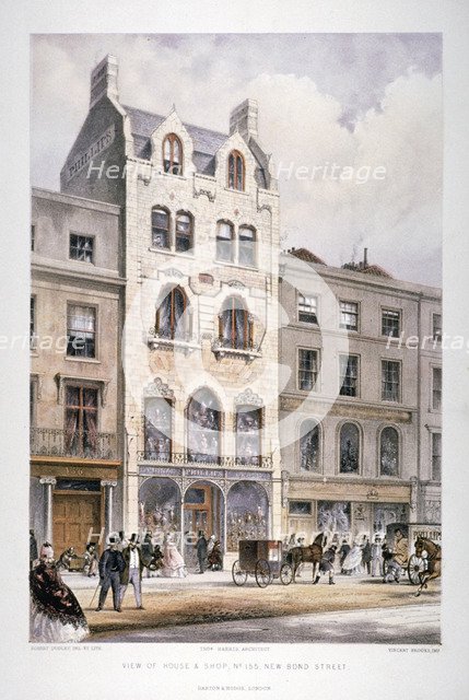 Shop fronts on New Bond Street, Westminster, London, c1860. Artist: Robert Dudley