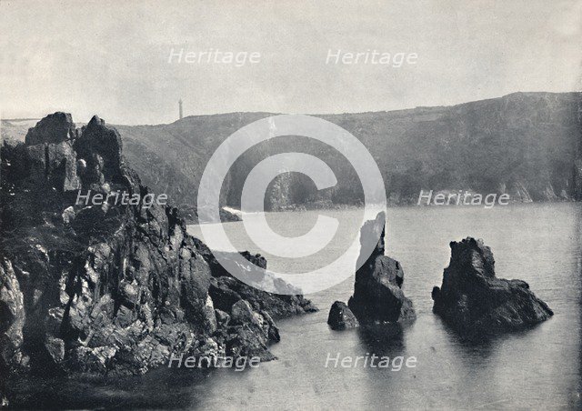 'Guernsey - Moulin Huet Bay, with the Dog and Lion Rocks', 1895. Artist: Unknown.