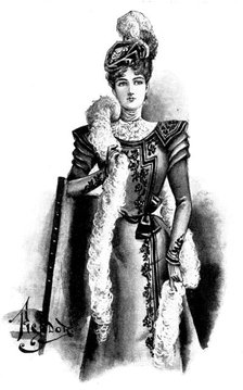 Ladies' Page: a grey cloth gown, braided with black, 1898. Creator: Picador.