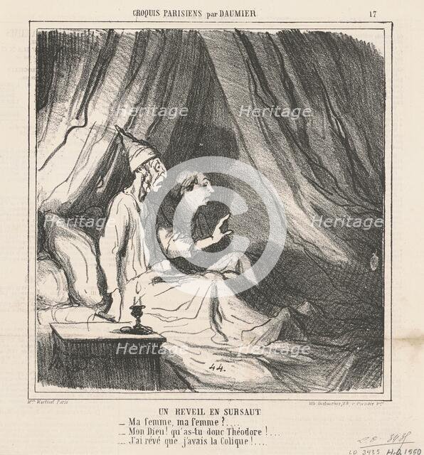 Un réveil en sursaut, 19th century. Creator: Honore Daumier.