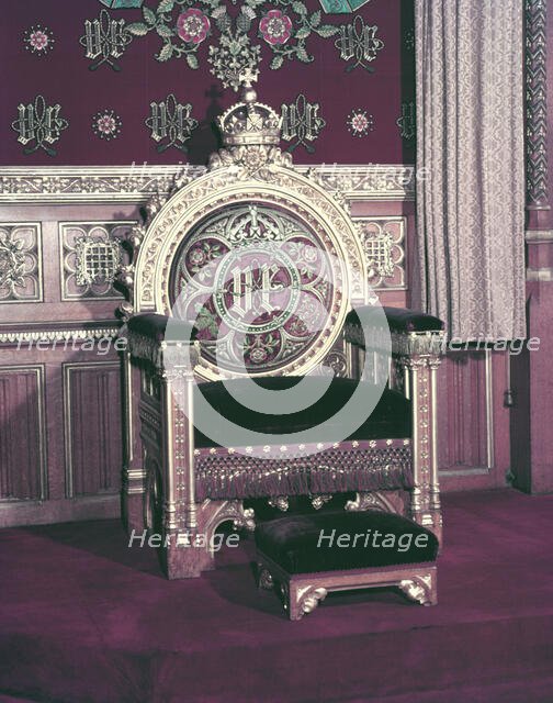 The Chair of State in the Robing Room at the Palace of Westminster, 1953. Creator: Arthur Charles Kirby Ware.