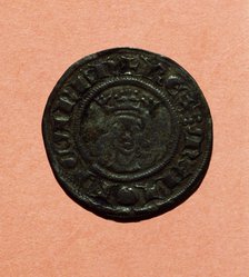 Diner (Catalan title), currency of the time of James II, mint in Mallorca, head.