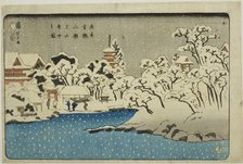 Snow on Benten Hill at Kinryuzan Temple in Asakusa (Asakusa Kinryuzan Bentenyama setchu..., 1853. Creator: Utagawa Kuniyoshi.