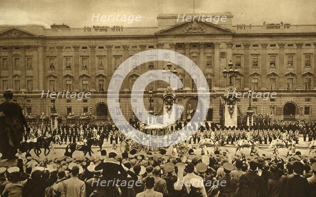 'The Coronation Coach Viewed From Queen Victoria Memorial', 1937. Creator: Photochrom Co Ltd of London.